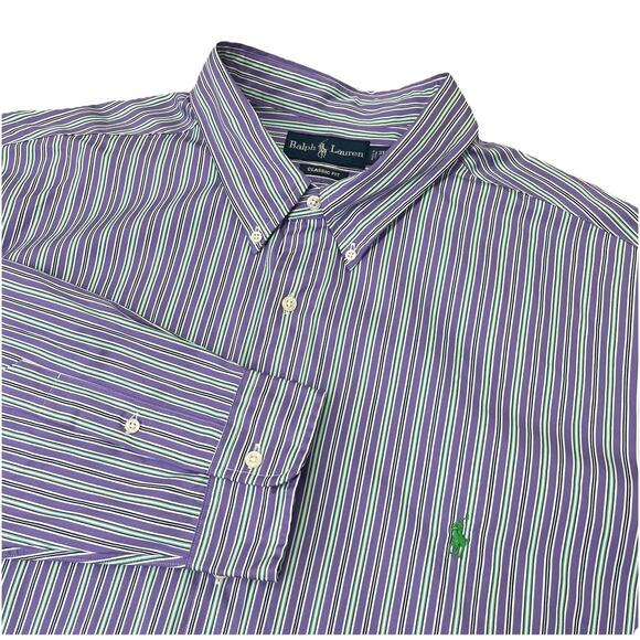 Vtg Ralph Lauren Button Down Shirt Mens 3XLT Tall Purple Striped Classic Fit - Picture 1 of 10